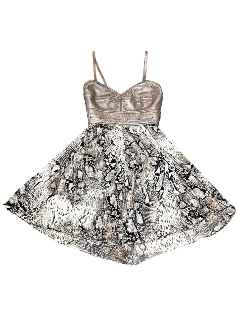 Sky Snake Print Dress With Faux Leather Bodice & Straps Size Medium - Picture 2 of 8